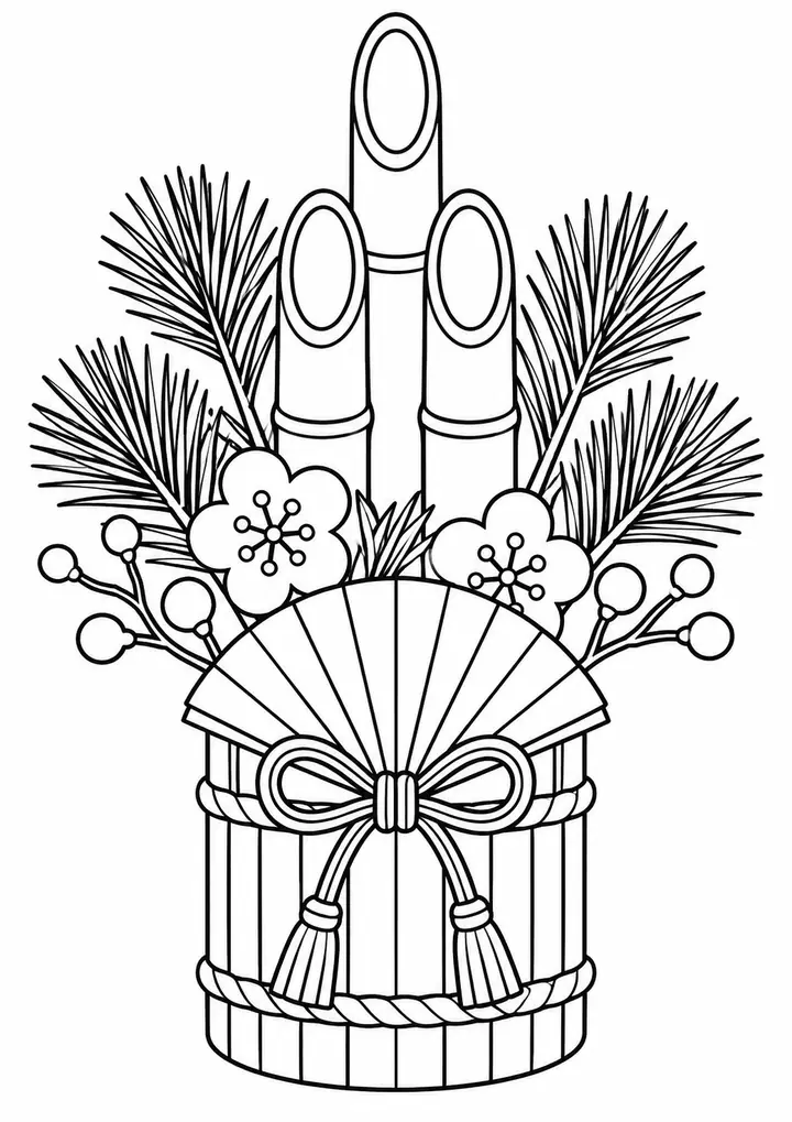 Pine Branch in a New Year Arrangement line art
