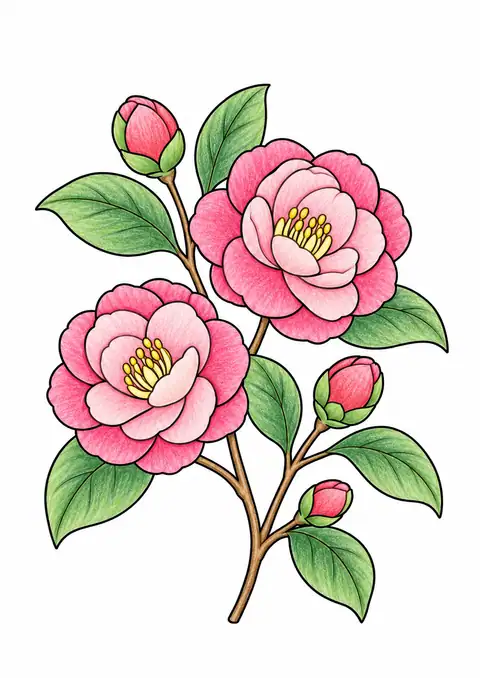 Camellia Branch with Buds color example