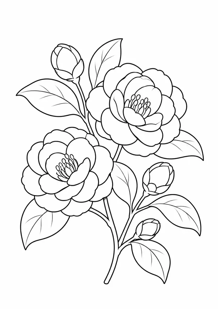 Camellia Branch with Buds line art
