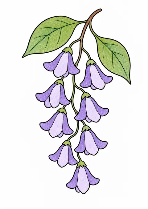 Wisteria Cluster and Leaves color example