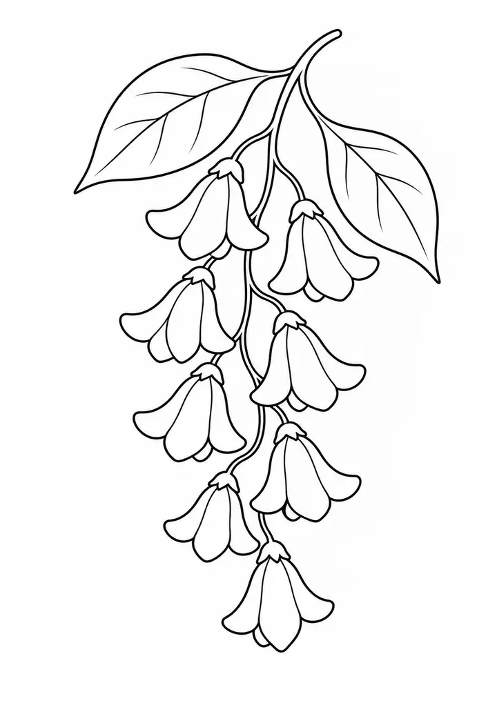 Wisteria Cluster and Leaves line art