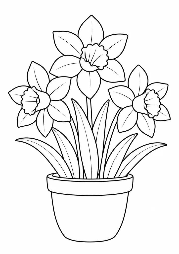 Potted Daffodils line art