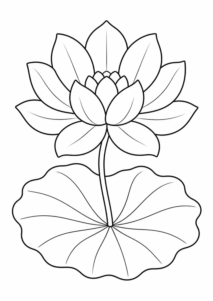 Lotus Flower and Leaf line art