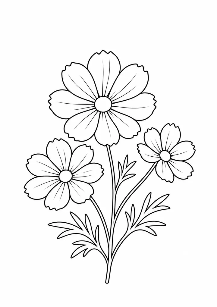 Small Cosmos Bouquet line art