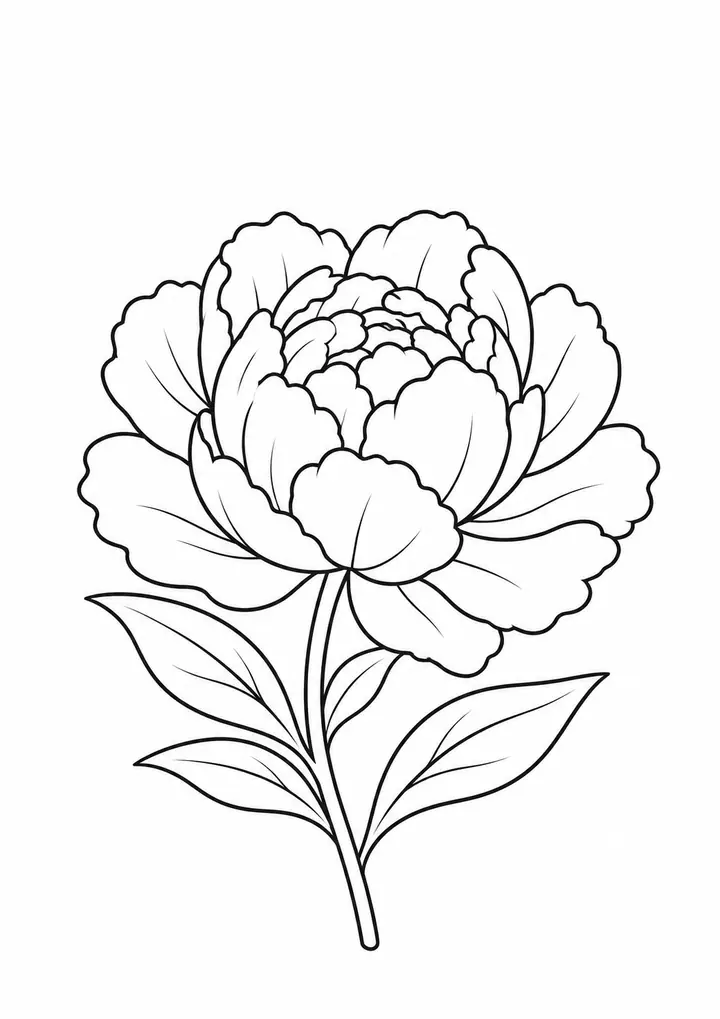 Single Peony Bloom line art