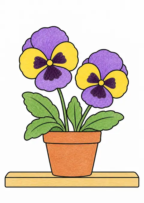 Potted Pansies on a Windowsill color example