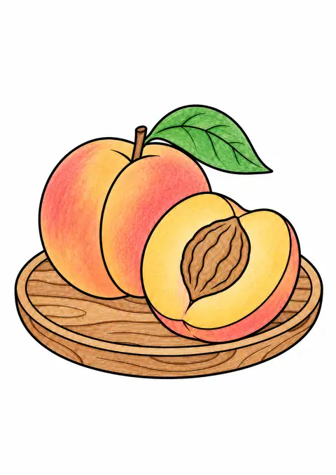 Peach on a Wooden Plate color example