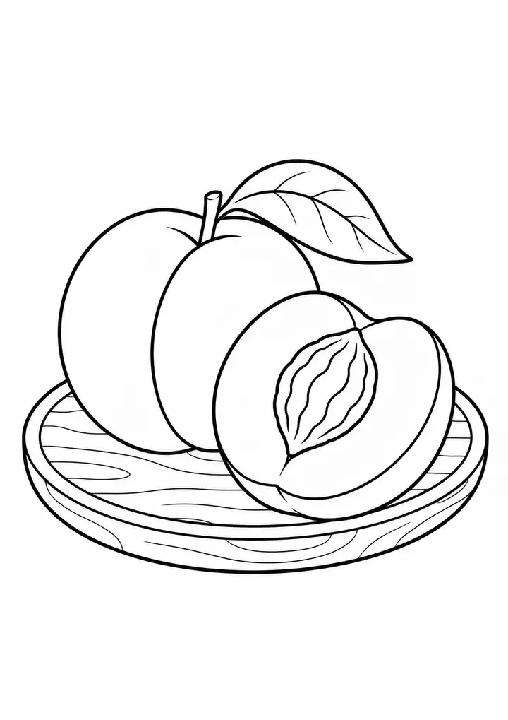 Peach on a Wooden Plate line art