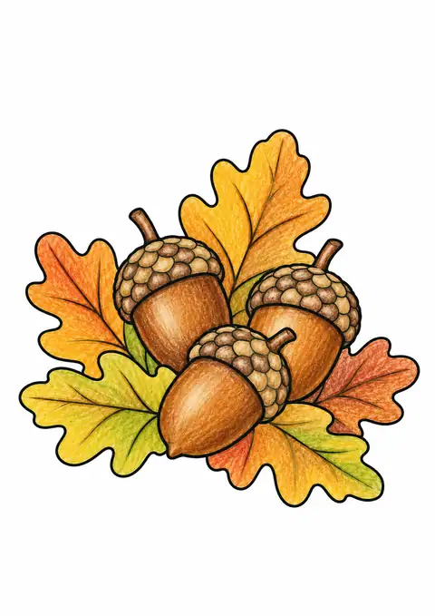Acorns among Fallen Leaves color example