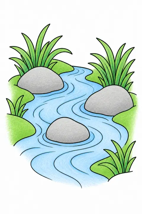 Forest Stream around Stones color example