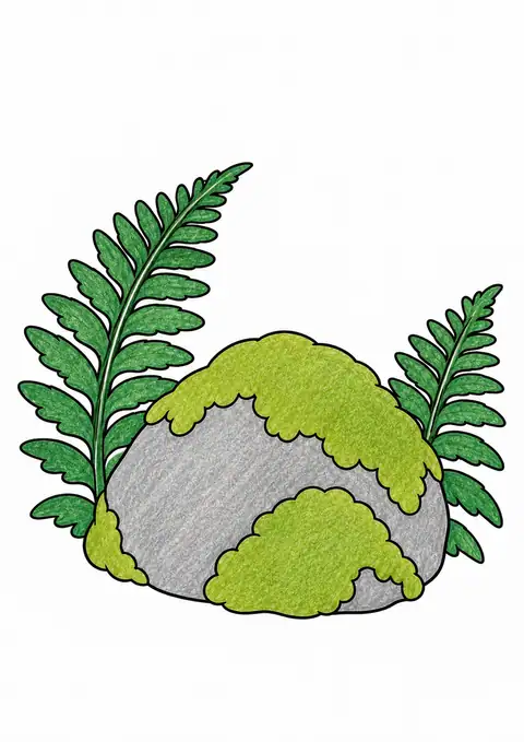 Mossy Boulder among Ferns color example