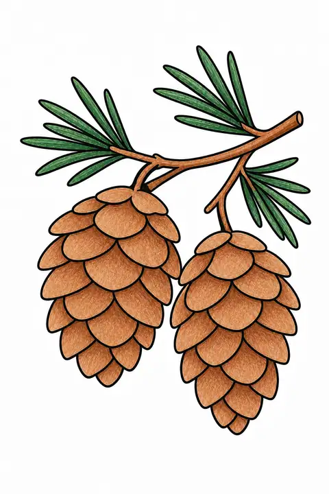 Pinecones on a Branch color example