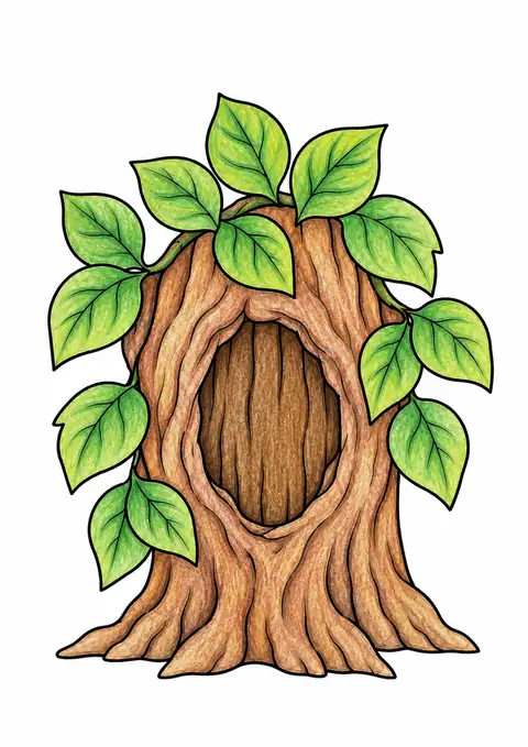 Tree Hollow Framed by Leaves color example