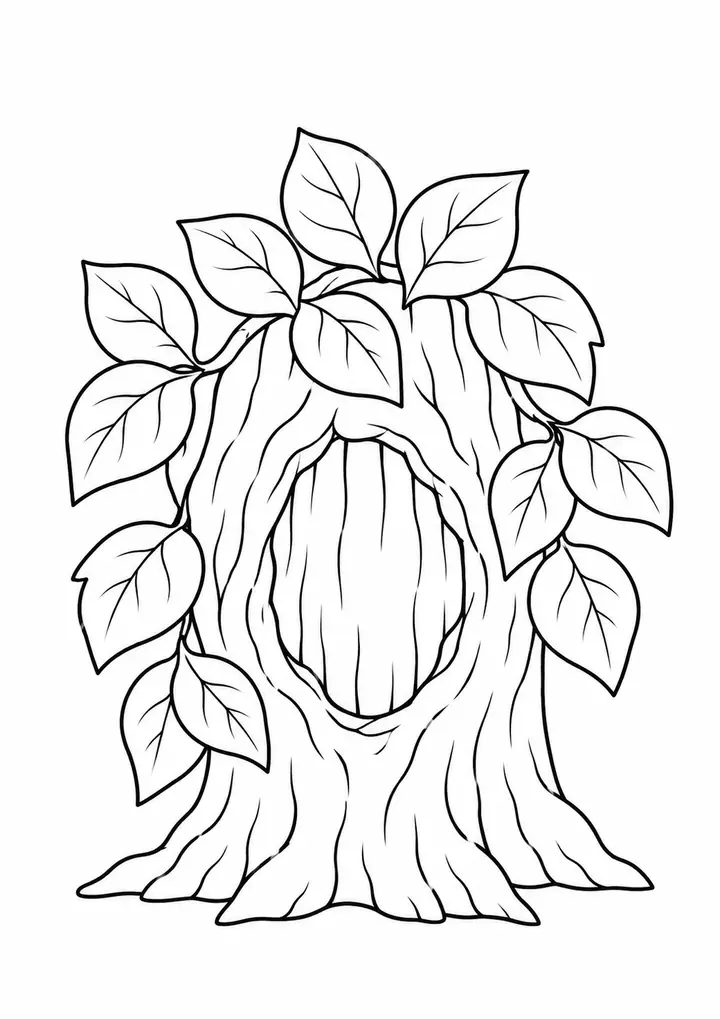 Tree Hollow Framed by Leaves line art