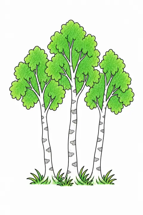 Row of Birch Trunks color example