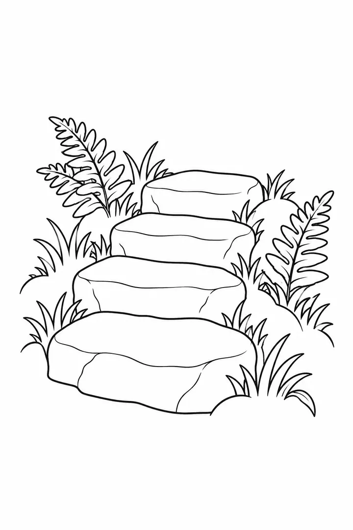 Stone Steps through a Forest line art