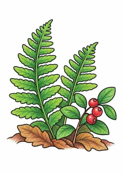 Fern and Berries on the Forest Floor color example