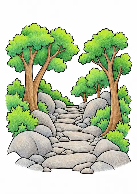 Rocky Path through Trees color example