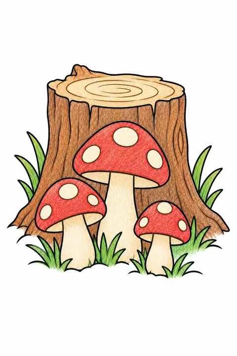 Mushrooms at the Base of a Tree color example