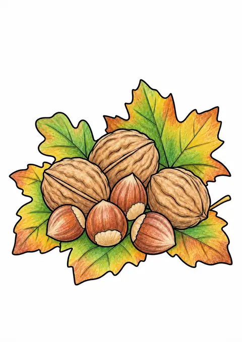 Forest Nuts on Fallen Leaves color example
