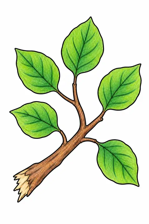 Broken Branch with Leaves color example