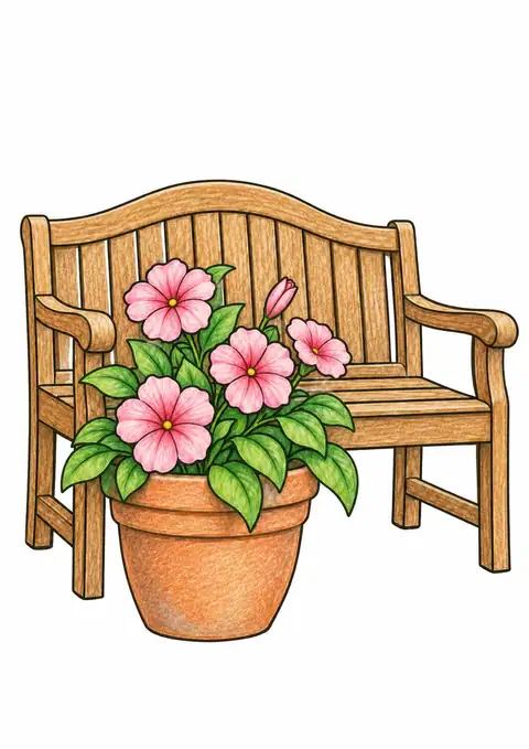 Garden Bench with a Flowerpot color example