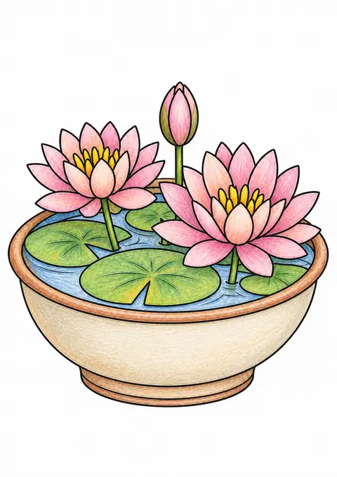Water Lilies in a Basin color example