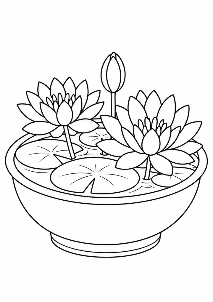 Water Lilies in a Basin line art