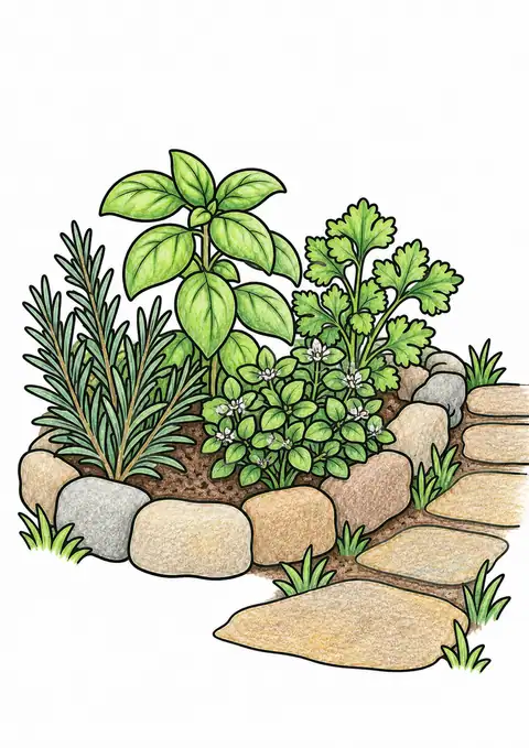 Herb Bed beside a Path color example