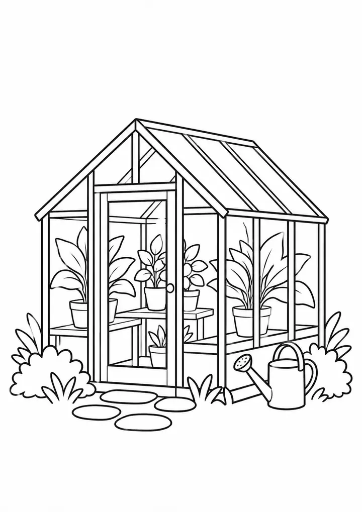 Small Garden Greenhouse line art