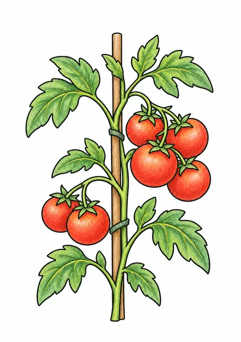 Tomato Plant on a Stake color example
