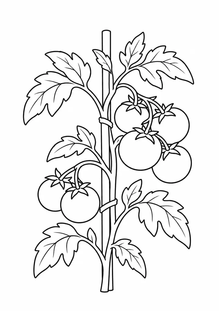 Tomato Plant on a Stake line art