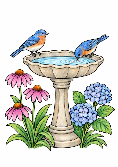 Birdbath in a Garden color example