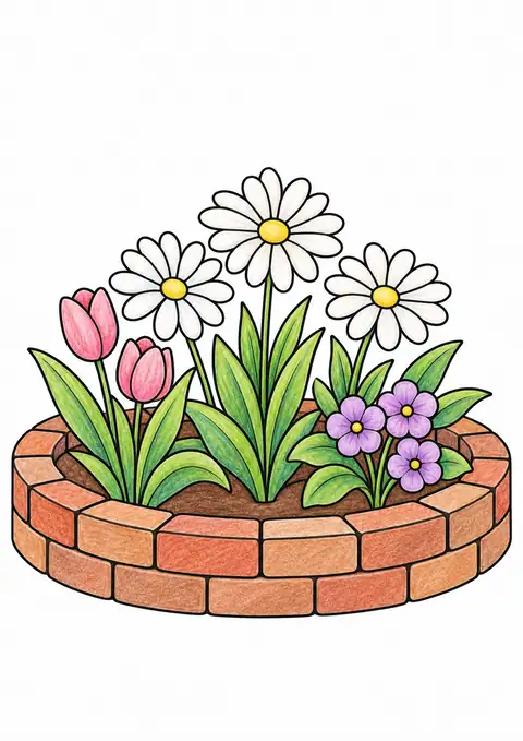 Flower Bed with Brick Border color example