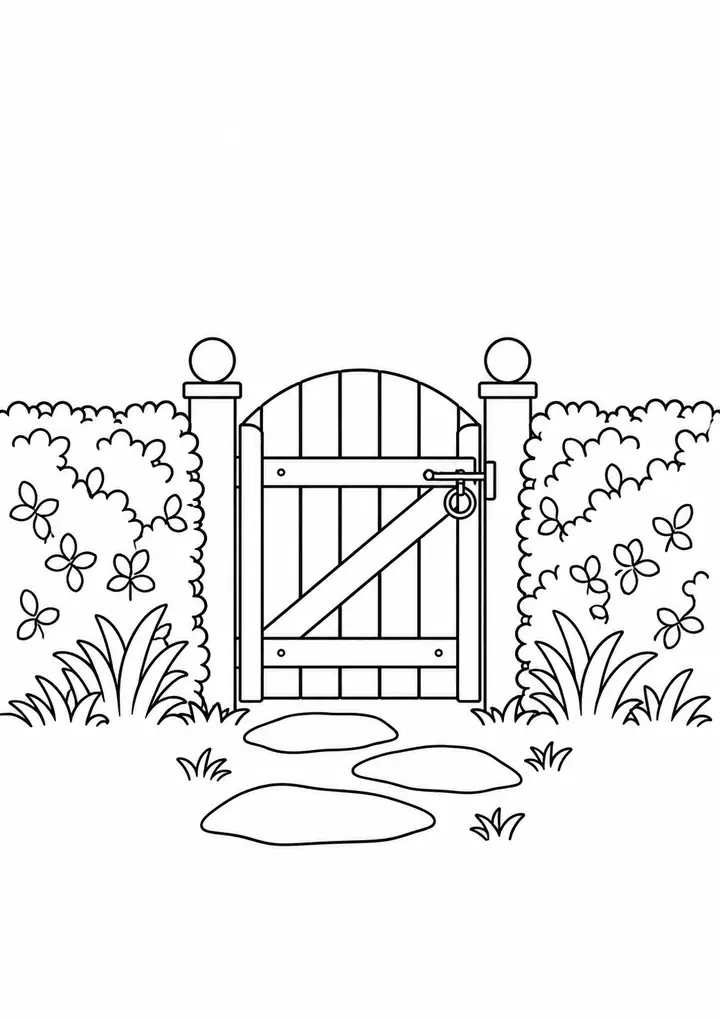 Low Hedge and Garden Gate line art