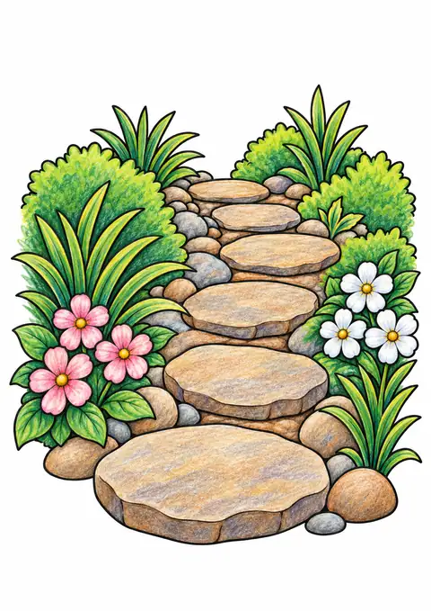 Stepping Stones along a Garden Path color example