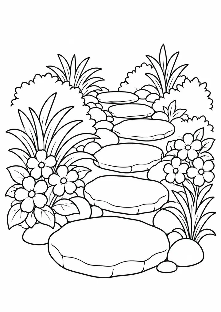 Stepping Stones along a Garden Path line art