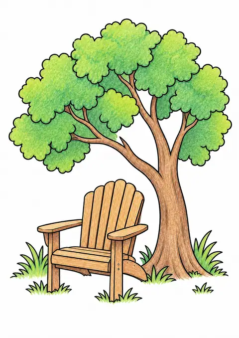 Chair beneath a Garden Tree color example