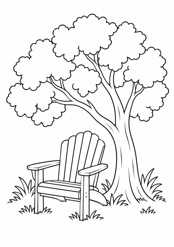 Chair beneath a Garden Tree line art