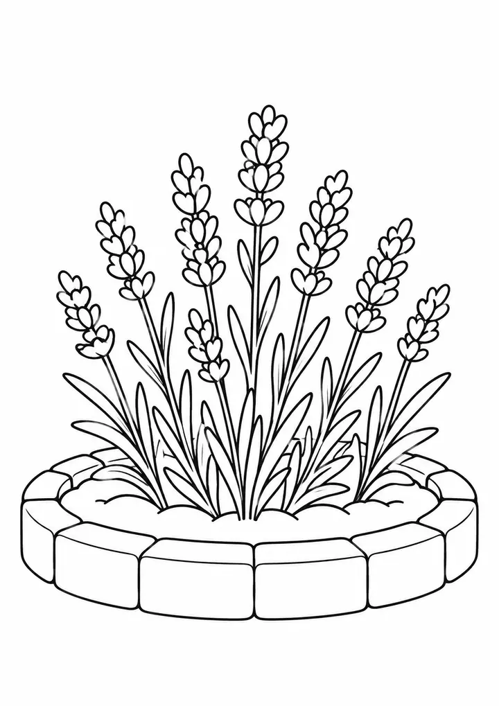 Lavender in a Round Bed line art