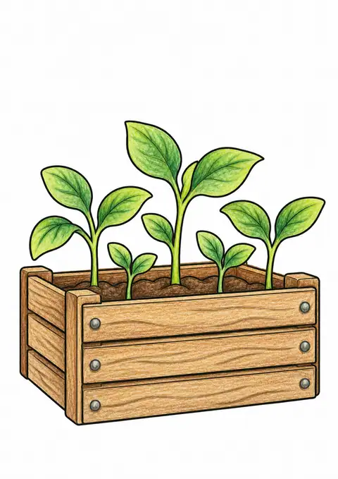 Seedlings in a Wooden Crate color example