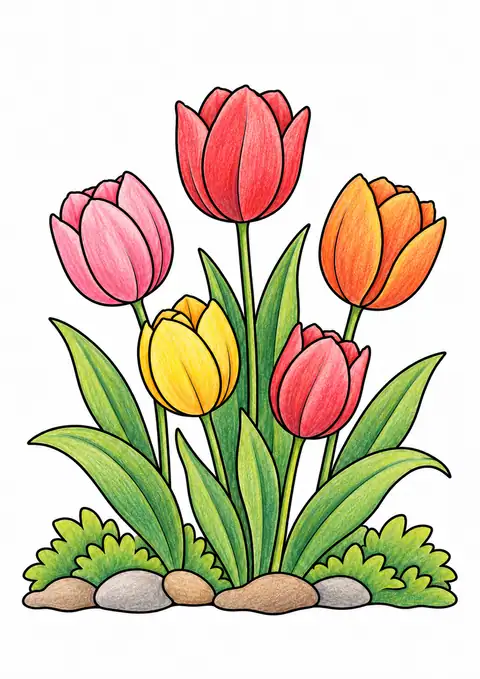 Tulips in a Garden Bed color example