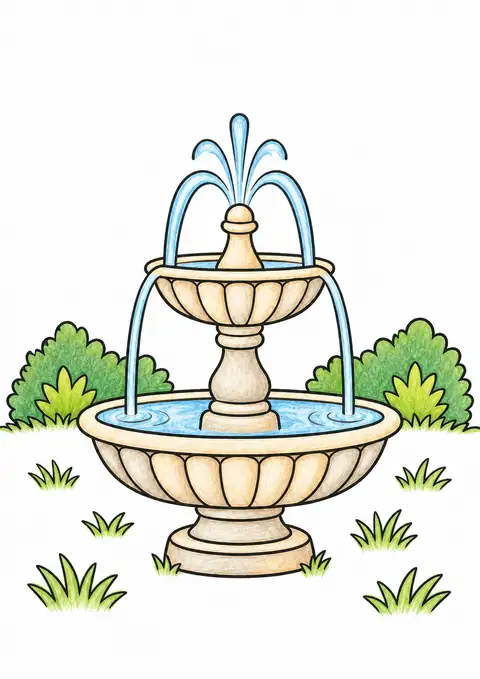 Small Fountain on a Lawn color example