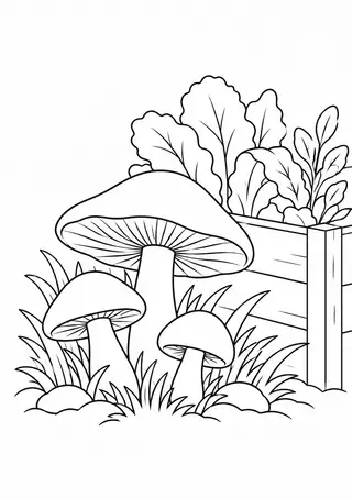Mushrooms beside a Garden Bed