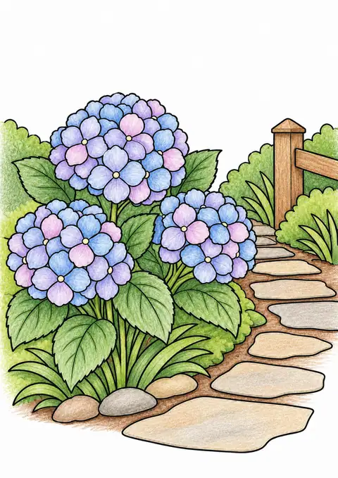 Hydrangea beside a Garden Path color example