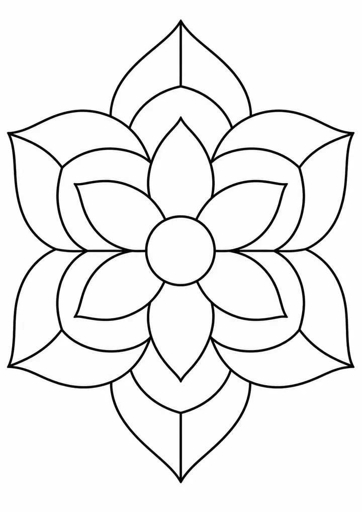 Flower Shape with Curved Sections line art