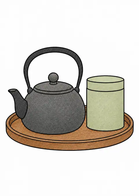 Cast Iron Kettle and Tea Canister on a Tray color example
