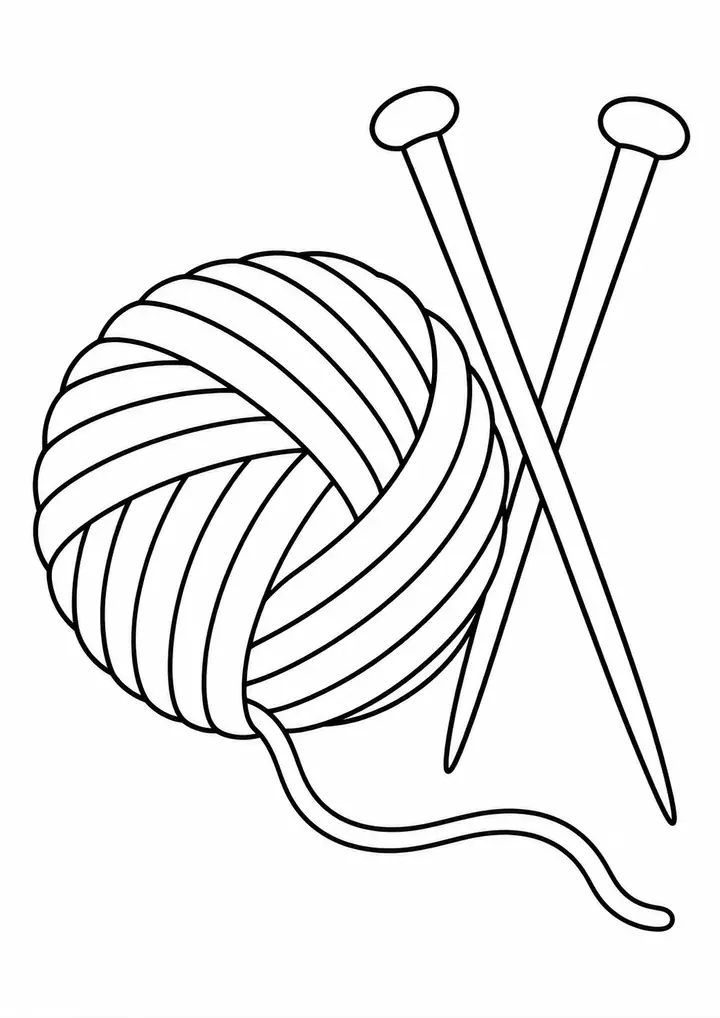 Yarn Ball with Knitting Needles line art