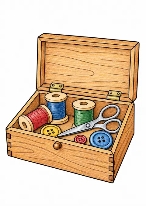 Open Wooden Sewing Box color example