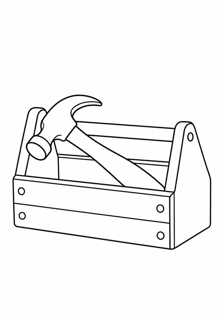 Small Toolbox with Hammer line art